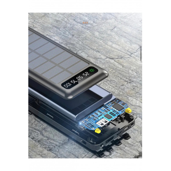 Güneş Enerjili Solar Panelli Powerbank 30000Mah Led Işıklı Taşınabilir Şarj Aleti - 4