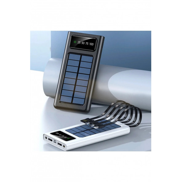 Güneş Enerjili Solar Panelli Powerbank 30000Mah Led Işıklı Taşınabilir Şarj Aleti - 5