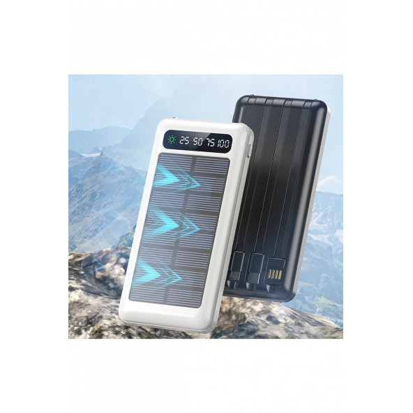 Güneş Enerjili Solar Panelli Powerbank 30000Mah Led Işıklı Taşınabilir Şarj Aleti - 6