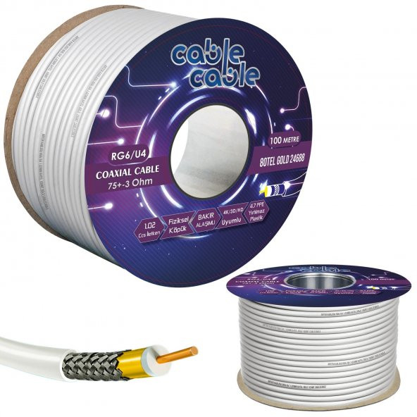 ANTEN KABLOSU RG6/U4 1.02MM 80TEL GOLD 100MT CABLECABLE