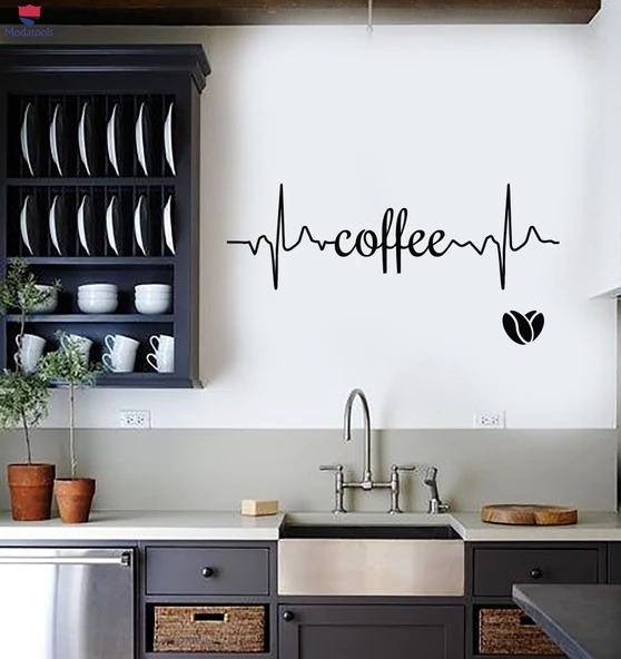 Kahve Barları Duvar Sticker Kahve Logo Kelime Kalp Atışı Enerji Kalp Fasulye Çıkartmaları - 1