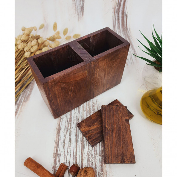 Standlı Ahşap Tahta Kaşık Seti Yemek Servis Sunum Kaşık Seti Ağaç Kaşıklık ( 6 Parça ) - 7