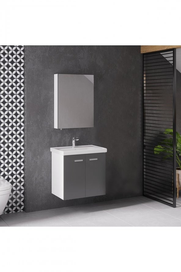 Terra 60 Cm Mdf Antrasit Gri Banyo Dolabı Takımı