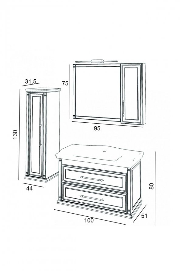 Banyo Dolabı Seramik Lavabo Albatros 100 cm Alt Modül - 3