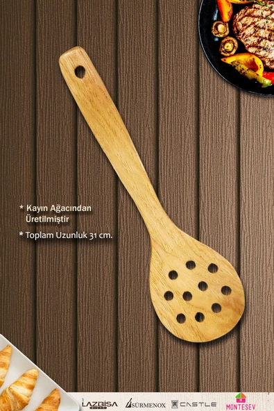 Standlı Ahşap Tahta Kaşık Seti Yemek Servis Sunum Kaşık Seti Ahşap Kaşıklık ( 5 Parça ) - Resim 5