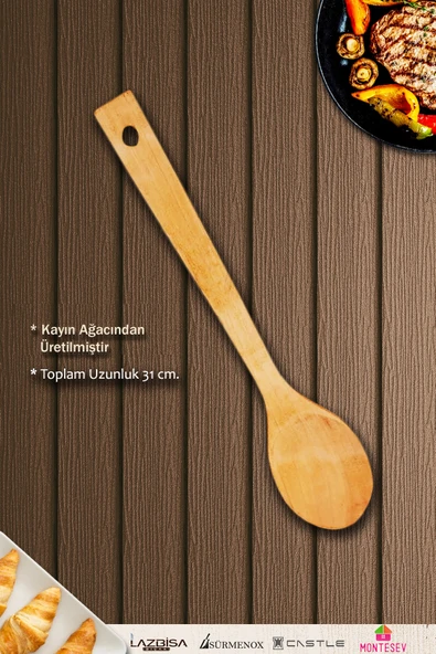 Standlı Ahşap Tahta Kaşık Seti Yemek Servis Sunum Kaşık Seti Ahşap Kaşıklık ( 5 Parça ) - Resim 6