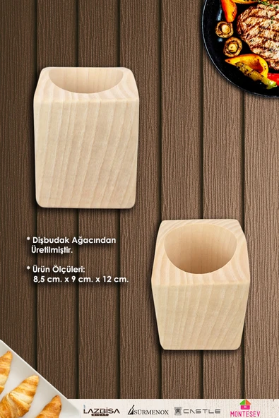 Standlı Ahşap Tahta Kaşık Seti Yemek Servis Sunum Kaşık Seti Ahşap Kaşıklık ( 5 Parça ) - Resim 2