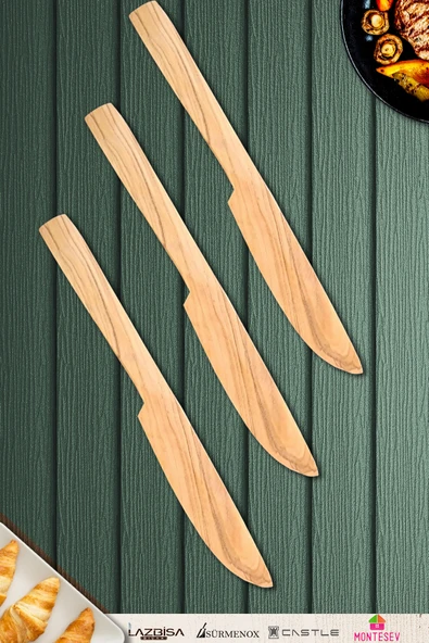 Zeytin Ağacı Ahşap Tahta Bal Reçel Kaşığı Kahvaltı Çatalı Kahvaltı Bıçağı ( ZEYTİN AĞACI ) - 1