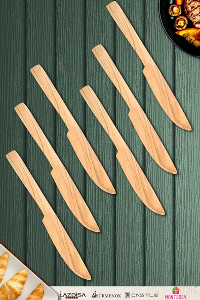 Zeytin Ağacı Ahşap Tahta Bal Reçel Kaşığı Kahvaltı Çatalı Kahvaltı Bıçağı ( ZEYTİN AĞACI ) 6 Parça - 1