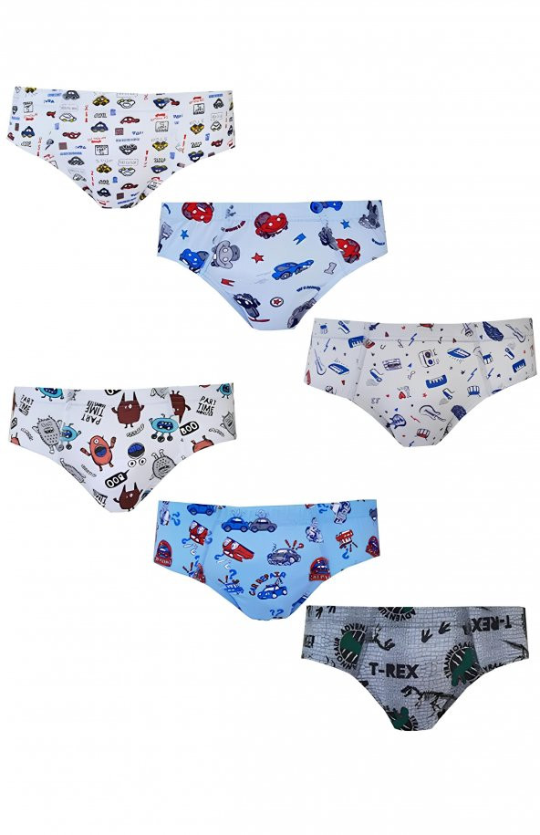 Dode Flora Tutku 0255 Erkek Çocuk Elastan Empirme Pamuklu 6 lı Slip Külot