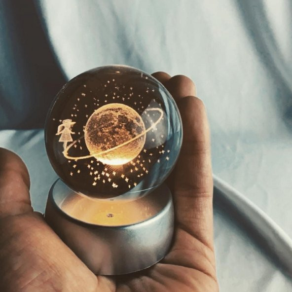 Işıklı Ay Cam Küre Pilli Büyük Boy 6 Cm Ve 8 Değişen Renk Galaksi Samanyolu Gezegen Led (satürn Kızı - 2