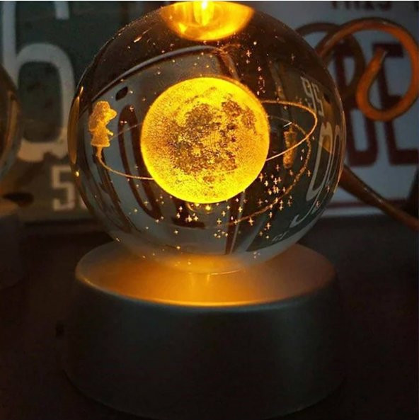 Işıklı Ay Cam Küre Pilli Büyük Boy 6 Cm Ve 8 Değişen Renk Galaksi Samanyolu Gezegen Led (satürn Kızı - 3