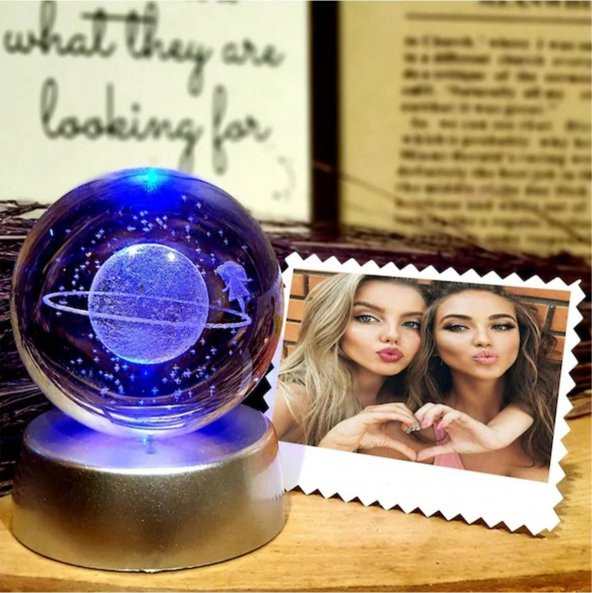 Işıklı Ay Cam Küre Pilli Büyük Boy 6 Cm Ve 8 Değişen Renk Galaksi Samanyolu Gezegen Led (satürn Kızı - 4