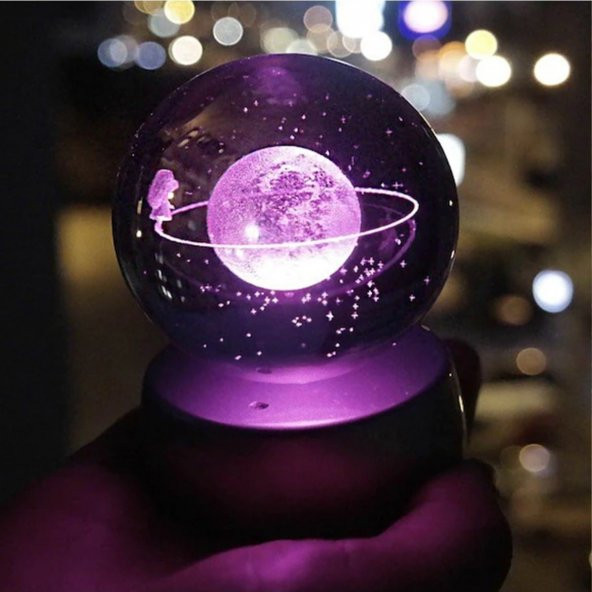 Işıklı Ay Cam Küre Pilli Büyük Boy 6 Cm Ve 8 Değişen Renk Galaksi Samanyolu Gezegen Led (satürn Kızı - 5