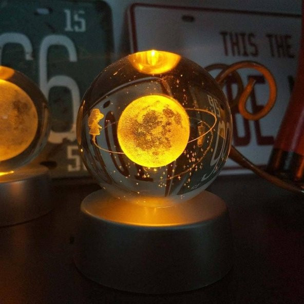 Işıklı Ay Cam Küre Pilli Büyük Boy 6 Cm Ve 8 Değişen Renk Galaksi Samanyolu Gezegen Led (satürn Kızı - 7