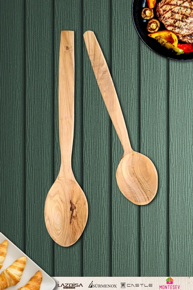 Zeytin Ağacı Ahşap Tahta Kaşık Seti 2 Parça ( ZEYTİN AĞACI ) Ağaç Kaşık - 1