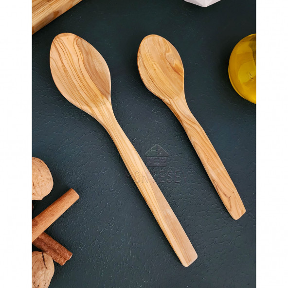 Zeytin Ağacı Ahşap Tahta Kaşık Seti 2 Parça ( ZEYTİN AĞACI ) Ağaç Kaşık - 3