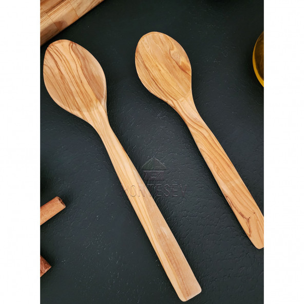 Zeytin Ağacı Ahşap Tahta Kaşık Seti 2 Parça ( ZEYTİN AĞACI ) Ağaç Kaşık - 4