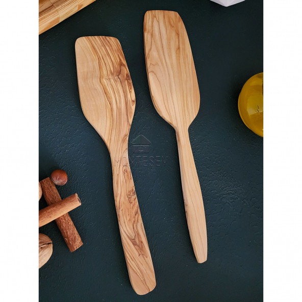 Zeytin Ağacı Ahşap Tahta Kaşık Spatula Seti 2 Parça ( ZEYTİN AĞACI ) Ağaç Kaşık - 3