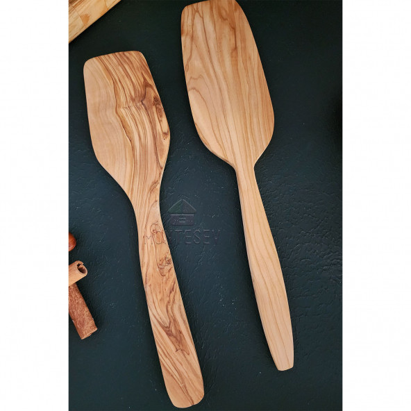 Zeytin Ağacı Ahşap Tahta Kaşık Spatula Seti 2 Parça ( ZEYTİN AĞACI ) Ağaç Kaşık - 4