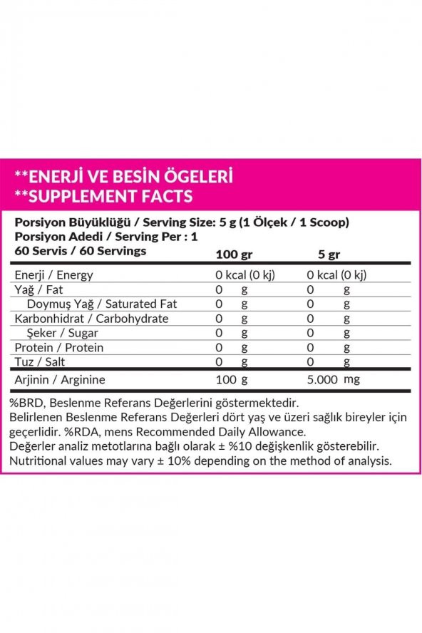 100 Arginine 300 Gram Aromasız 60 Servis - 2
