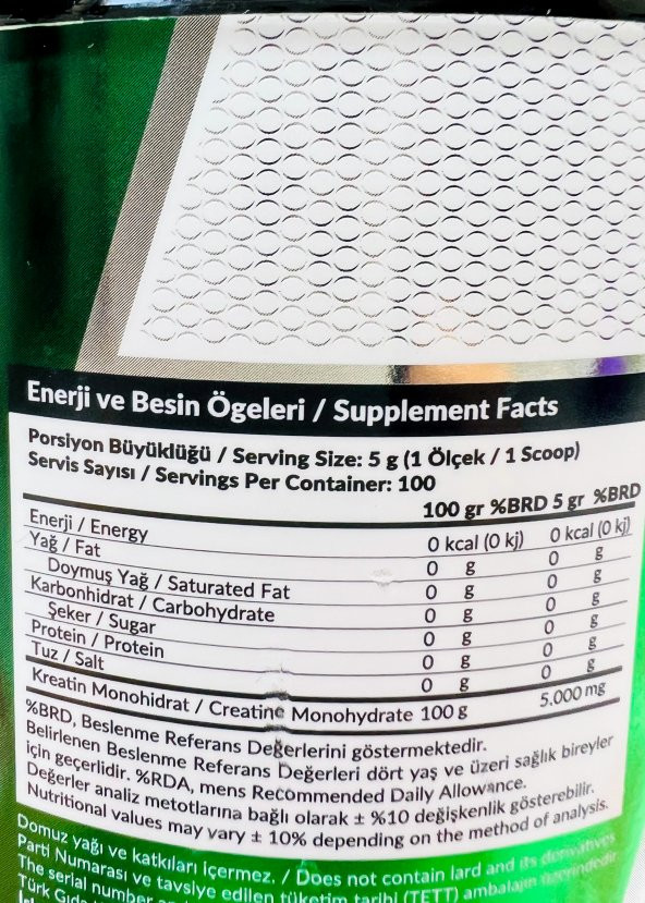 Pharma Nutrition Kreatin Monohidrat ( Creatine ) 500 Gr 100 Servis Micronized Creatine Monohydrate Mikronize - 3