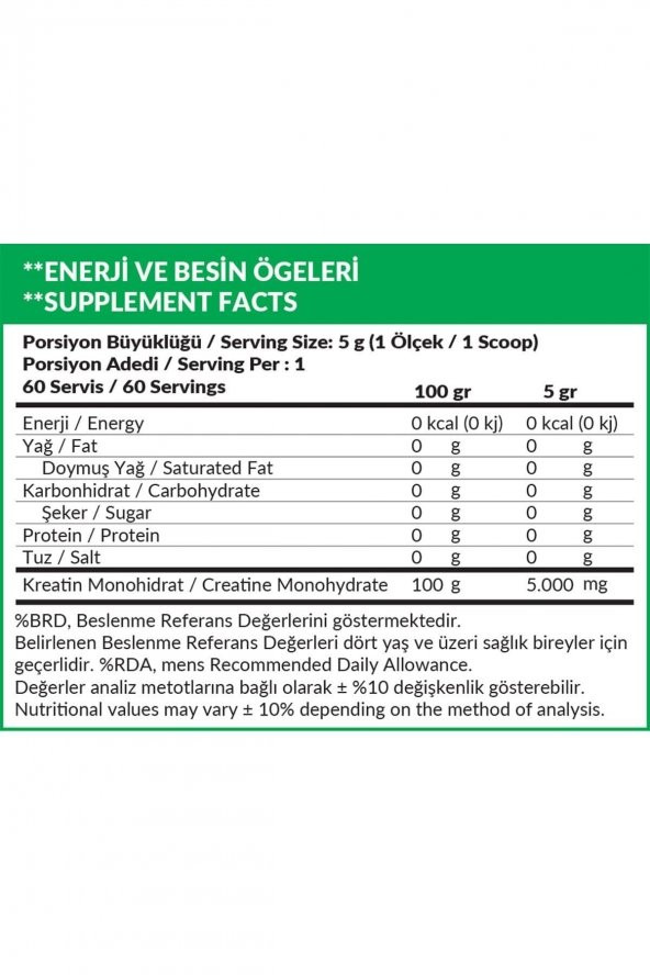 High Nutrition 100 Micronized Creatine Monohydrate 300 Gr 60 Servis 1 Serviste 5 Gr Kreatine - 2