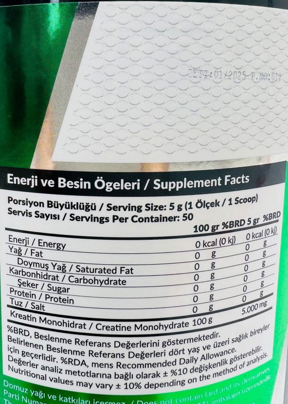 Pharma Nutrition Kreatin Monohidrat ( Creatine ) 250 Gr 50 Servis Micronized Creatine Monohydrate - 2