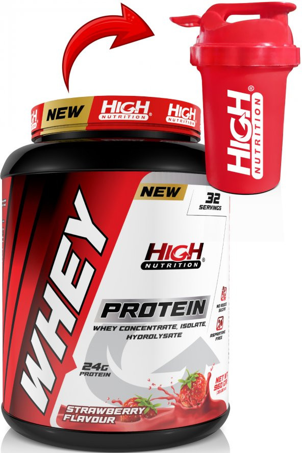 High Nutrition Whey Protein 960 gr Çilek Aromalı Protein Tozu 24 gr Protein
