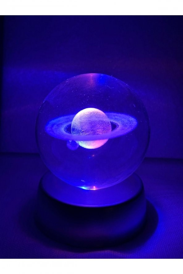 Satürnlü 3D Cam Küre Satürn Işıklı Cam Küre Pilli Büyük Boy 6 Cm Ve 8 Değişen Renk - 2