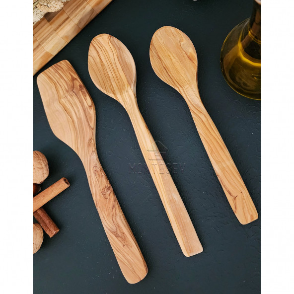 Zeytin Ağacı Ahşap Tahta Kaşık Spatula Seti ( ZEYTİN AĞACI ) Ağaç Kaşık - 2
