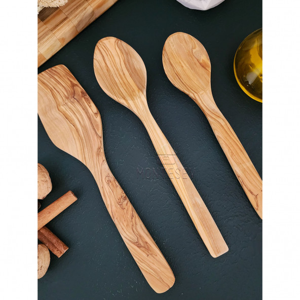 Zeytin Ağacı Ahşap Tahta Kaşık Spatula Seti ( ZEYTİN AĞACI ) Ağaç Kaşık - 4