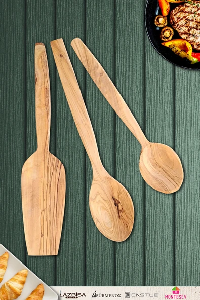 Zeytin Ağacı Ahşap Tahta Kaşık Spatula Seti ( ZEYTİN AĞACI ) Ağaç Kaşık ürün görseli