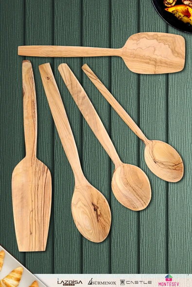 Zeytin Ağacı Ahşap Tahta Kaşık Spatula Seti ( ZEYTİN AĞACI ) Ağaç Kaşık 5 Parça ürün görseli