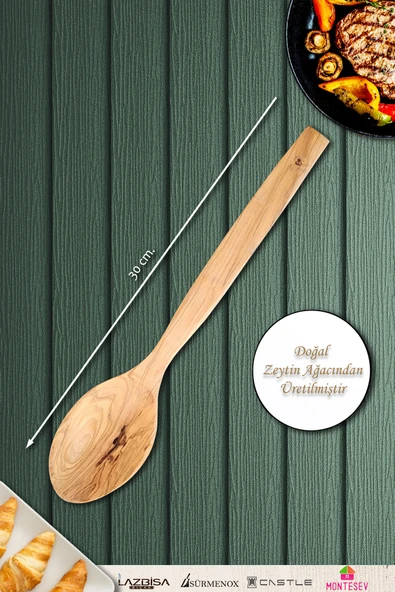 Zeytin Ağacı Ahşap Tahta Kaşık Spatula Seti ( ZEYTİN AĞACI ) Ağaç Kaşık 5 Parça - Resim 4