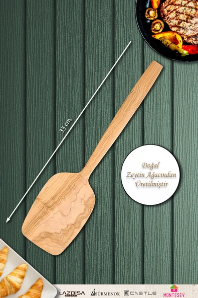 Zeytin Ağacı Ahşap Tahta Kaşık Spatula Seti ( ZEYTİN AĞACI ) Ağaç Kaşık 5 Parça - Resim 3