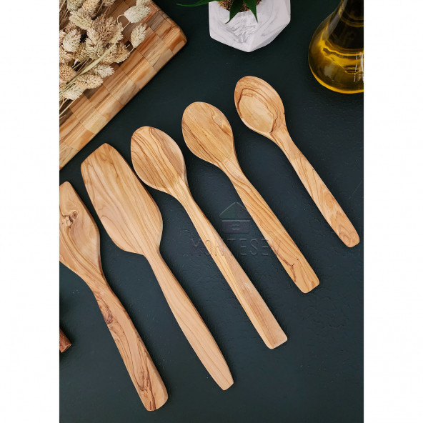 Zeytin Ağacı Ahşap Tahta Kaşık Spatula Seti ( ZEYTİN AĞACI ) Ağaç Kaşık - 2