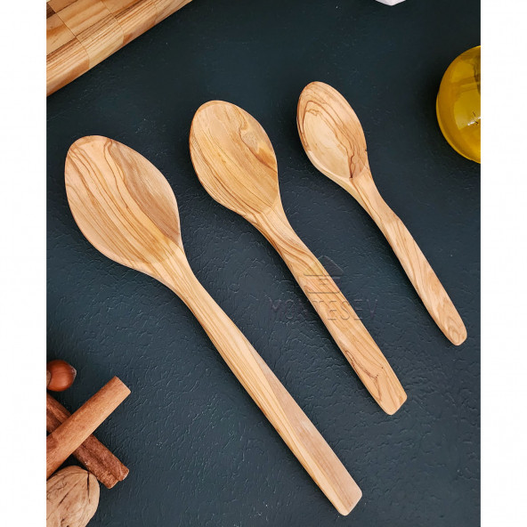 Zeytin Ağacı Ahşap Tahta Kaşık Spatula Seti ( ZEYTİN AĞACI ) Ağaç Kaşık - 3