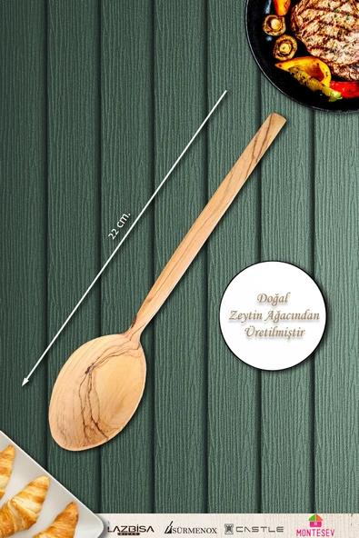Zeytin Ağacı Ahşap Tahta Kaşık Spatula Seti ( ZEYTİN AĞACI ) Ağaç Kaşık 3 Parça - 4