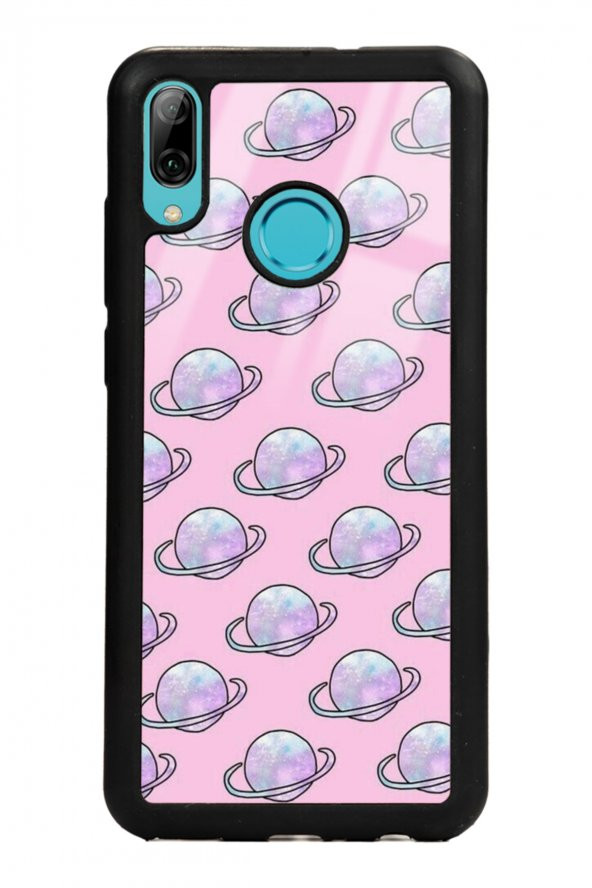 Spoyi Huawei P Smart (2019) Pembe Saturn Tasarımlı Glossy Telefon Kılıfı