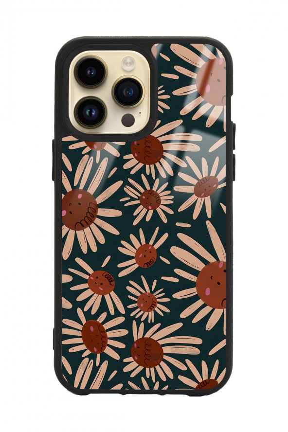 Spoyi iPhone 14 Pro Max Retro Daisy Tasarımlı Glossy Telefon Kılıfı
