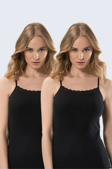 Türen Kadın Dantelli İp Askılı Kaşkorse 2’li Pamuklu Atlet ürün görseli 1