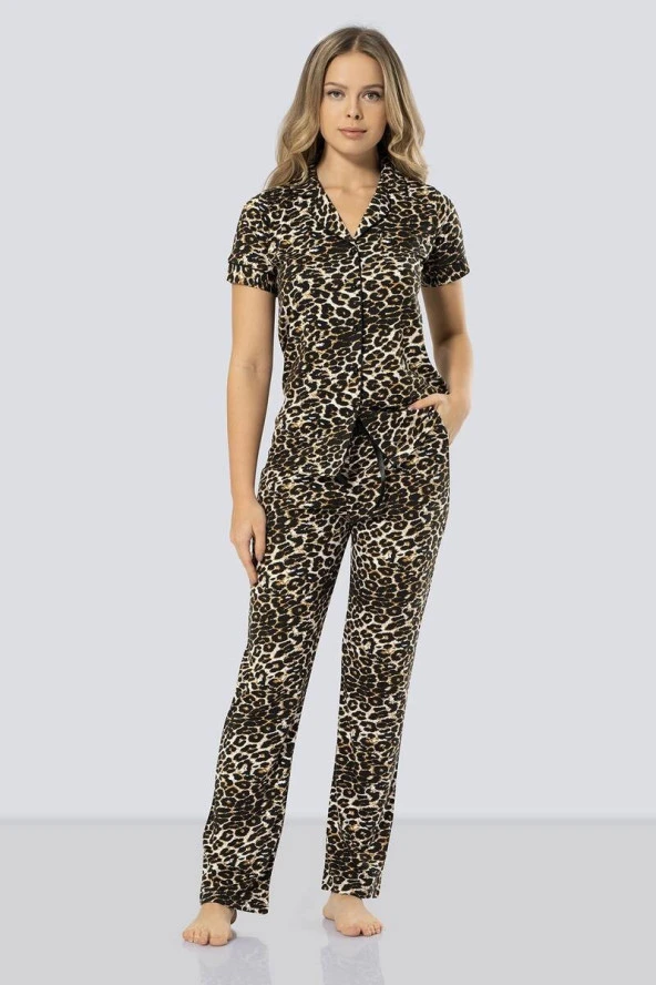 Türen Kadın Leopar Desenli Pijama Takımı