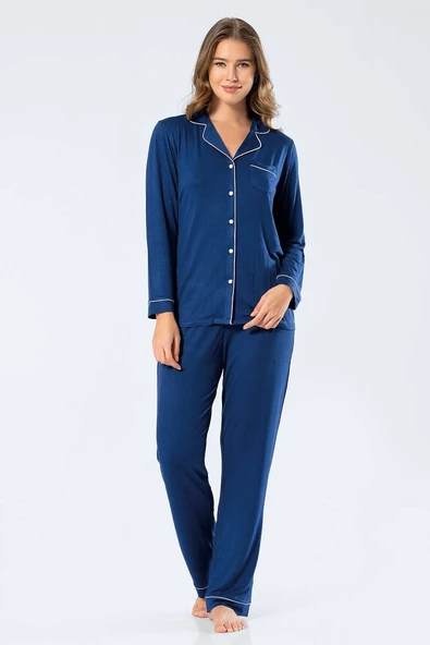 Türen Kadın Uzun Kol Gömlek Yaka Pijama Takım