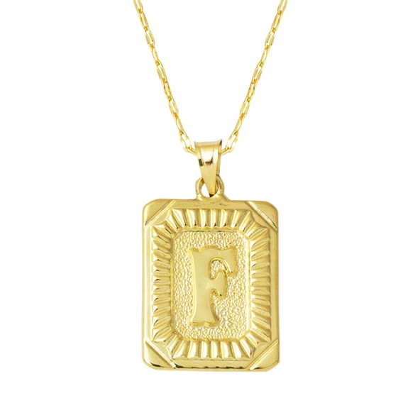 F Harf Kolye 14 Ayar Kare Altın Plakalı ürün görseli 1