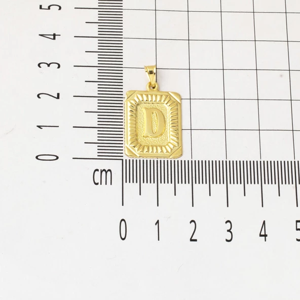 D Harf Kolye 14 Ayar Kare Altın Plakalı - Resim 5