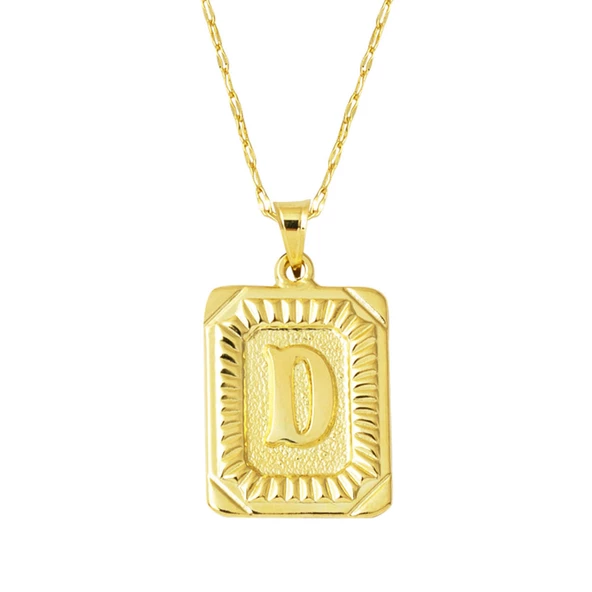 D Harf Kolye 14 Ayar Kare Altın Plakalı ürün görseli