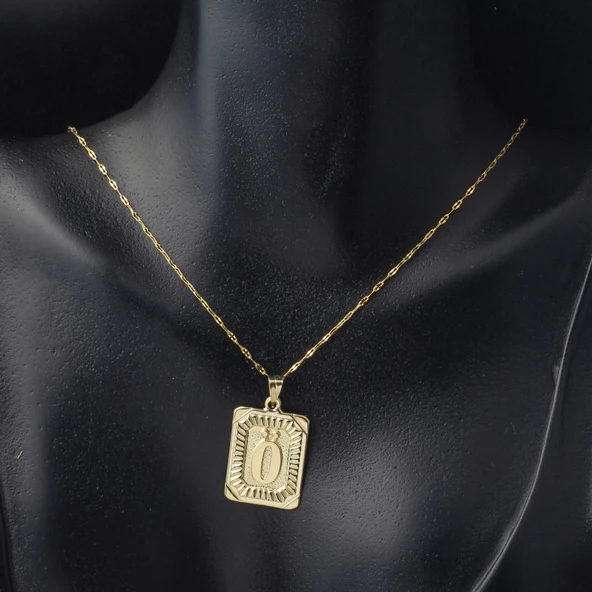 Ö Harf Kolye 14 Ayar Kare Altın Plakalı - Resim 2