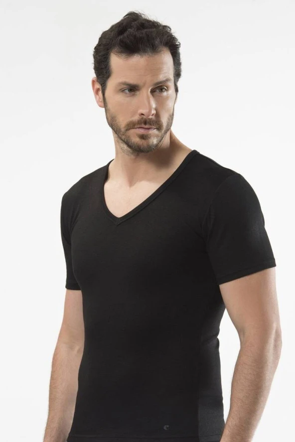 Cacharel - Termal kısa kol v yaka Siyah T-Shirt