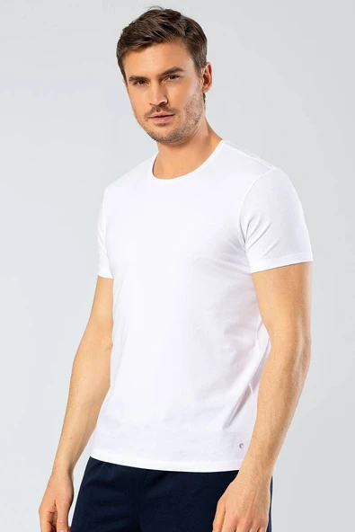 Cacharel Erkek Bisiklet Yaka Likralı T-shirt Beyaz